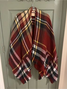 Francesca's Multicolor Plaid Fringe Blanket Shawl